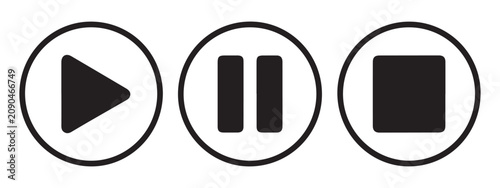 Photos Minimalist outline circle player control icons for media playback featuring play pause and stop signs