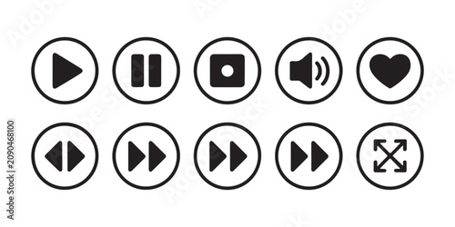 Fotografie Media player control button icons set featuring essential playback navigation interface components