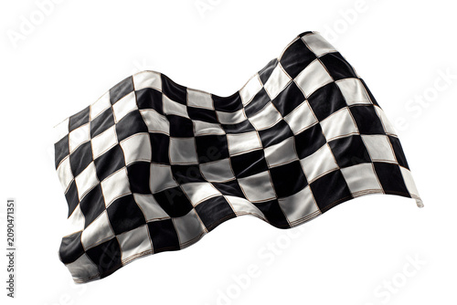 Dramatically draped checkered flag for racing and competition isolated on transparent background, Clipart png