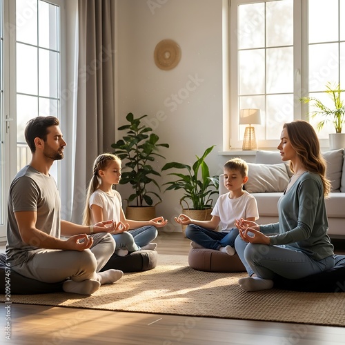 Family enjoying casual indoor gathering with plants.