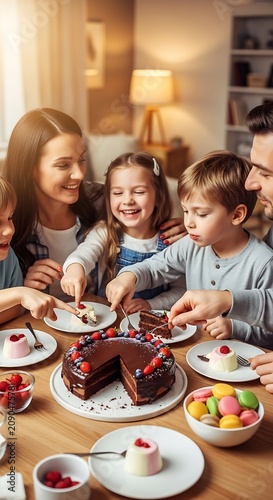 Happy family enjoying festive dinner together indoors.