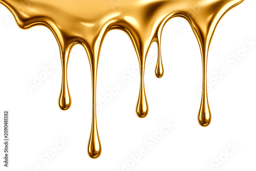 Shiny Golden Liquid Dripping Down Isolated on Transparent Background