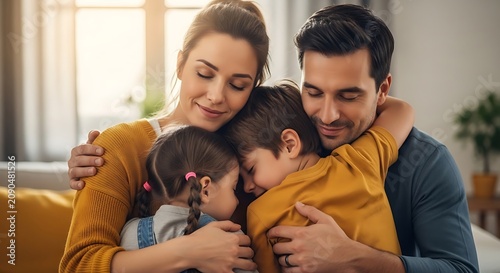 Young family enjoying a casual indoor gathering together.