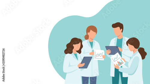 Medical team collaborating on charts and patient data review.