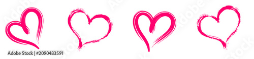 Foto Four pink hand-drawn hearts on a white background, love and Valentine's Day symb