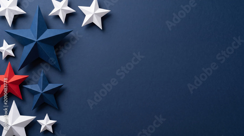 Us patriotic border decoration with three dimensional star shape pattern background. american 250 years independence celebration. freedom symbol, banner frame design, background copy space
