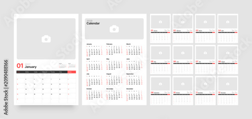 Monthly calendar layout for 2027 year. Diary planner for 2027 with photo placeholder. Week Starts on Sunday.