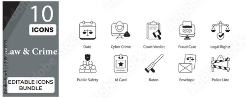Law and Crime Editable Glyph Icons Bundle | Justice, Legal & Security Vector Pack
