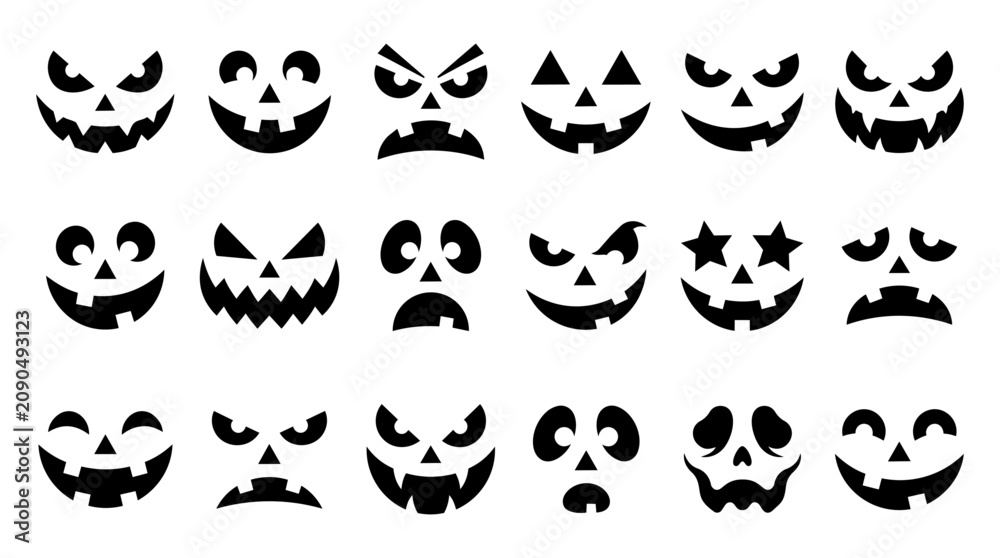 Obraz premium Jack-o-lantern Faces Flat Vector Set for Halloween Design