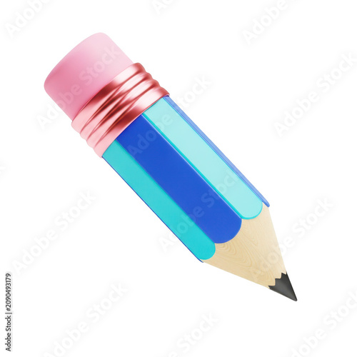 Tableau sur toile Colorful metallic pencil with blue and gold ferrule design on a plain background