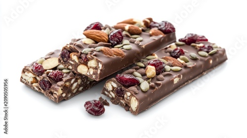 Delicious dark chocolate bars with almonds, cranberries, and pumpkin seeds.