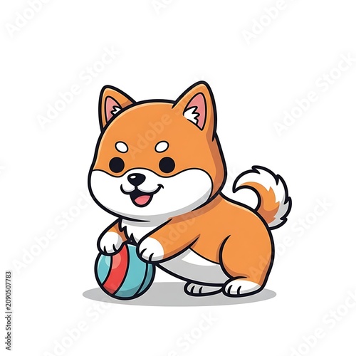 Cute cartoon brown dog wearing blue collar and smiling.