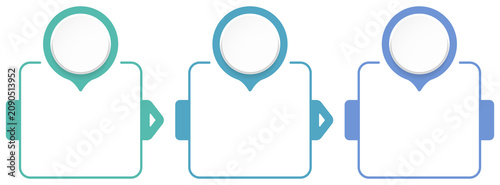 Infographic template with three sequential steps with linear frames with arrows