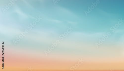 Sky Sunset Background, Sunrise Blue in Summer Morning by Beach,Vector coloud, Sun Dawn in Yellow, Orange over Sea. Horizon beautiful nature sunny in Winter.Dramatic bright light sunshine in Autumn