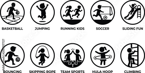 Diverse children's activities pictorial a collection of playful icons representing various sports and recreational pursuits