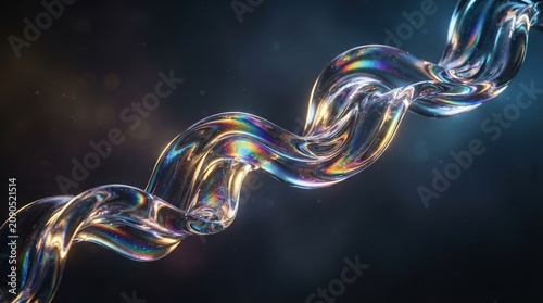 Abstract Iridescent Glass Helix Ribbon Flowing Through Dark Space Representing Fluid Dynamics and Futuristic Technology Concept for Digital Backgrounds
