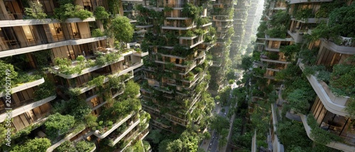 Futuristic Eco-Cityscape with Vertical Gardens and Lush Greenery.