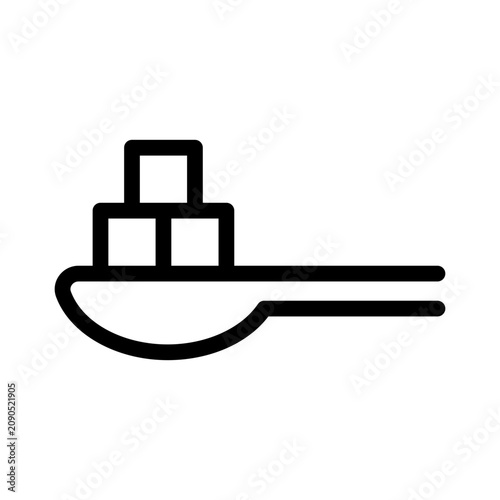 Foto Silver spoon holding stack of sweet white sugar cubes in minimalist thin icon