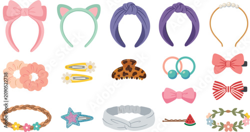 Foto Cute hair accessories vector set featuring headbands hairpins scrunchies claws b