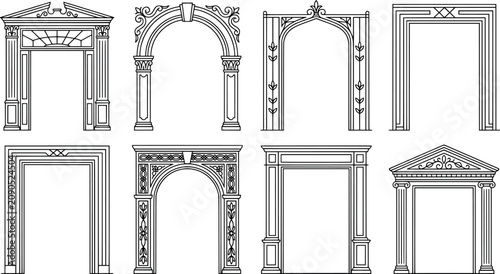 Fotografie Set of decorative architectural door frames and archways transparent background