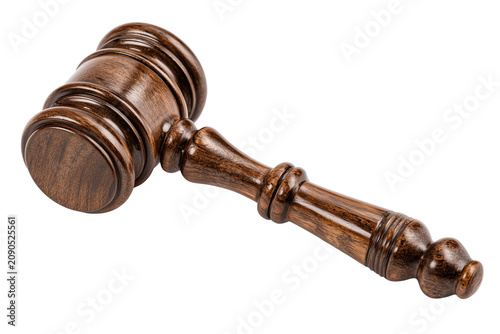 Wooden judge's gavel with a polished texture isolated on transparent background, Clipart png