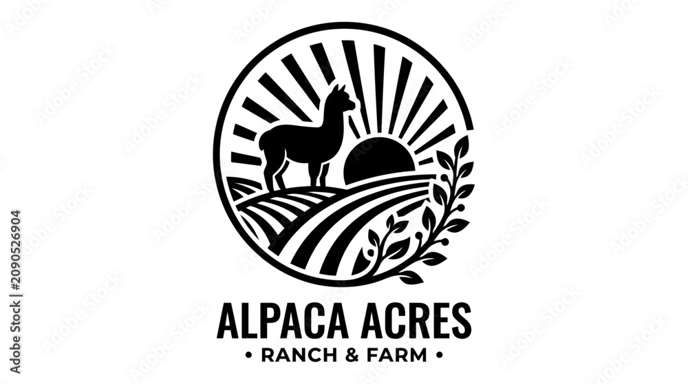 Naklejka premium Black and white alpaca farm ranch logo design.