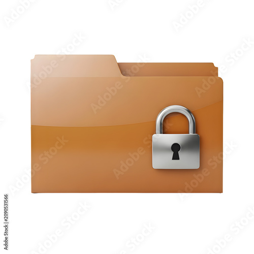 Secure orange manila file folder with padlock on transparent background with folder secured