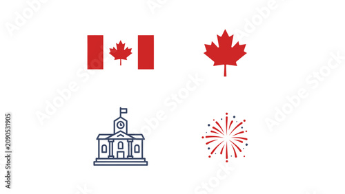 Obraz na plátně National symbols and celebration icons with patriotic maple leaf with all set ag