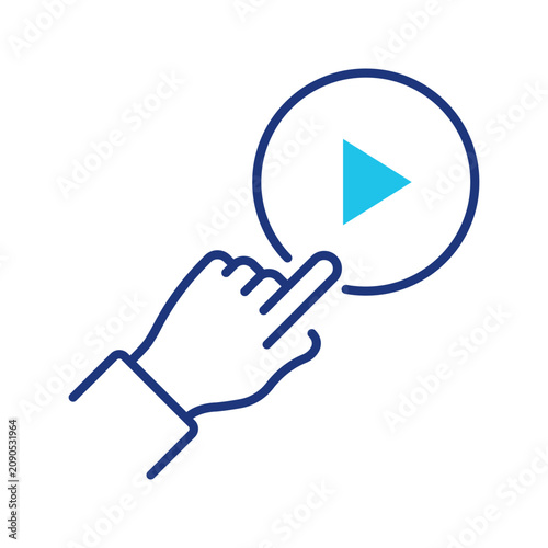 Play button icon. Technology and video player line symbol. Color.