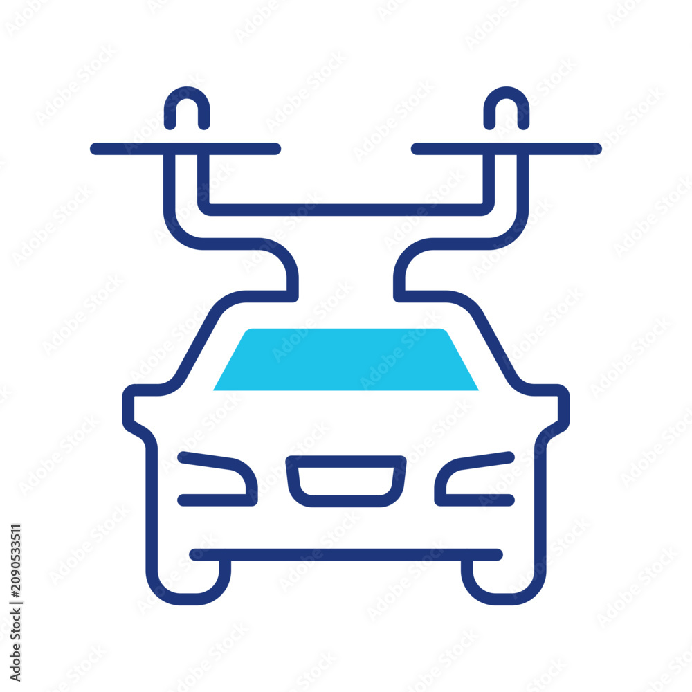 Obraz premium Drone car icon. Industry and air taxi line symbol. Color.