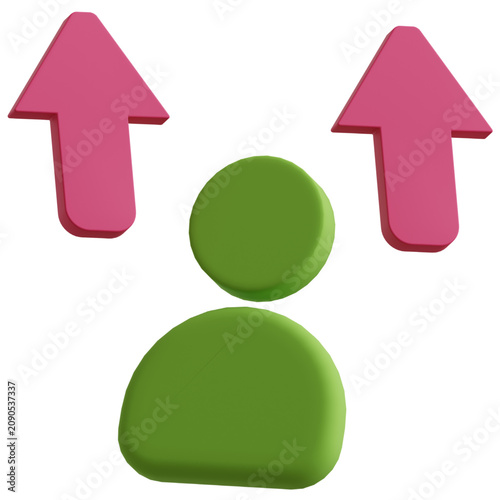 Dynamic 3D illustration depicting a personal user profile gaining popularity and upward momentum, symbolizing improved status and increased digital engagement