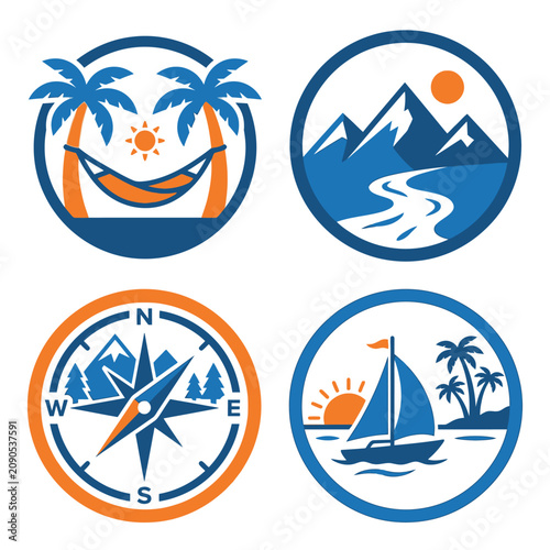 Summer travel and outdoor adventure logo collection.