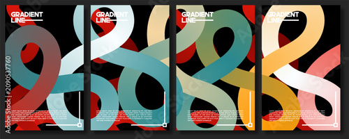 Tableau sur toile Four vibrant abstract gradient line compositions with overlapping ribbon shapes