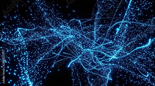 Glowing blue neon lines, futuristic network connections, abstract tech background, cyberpunk visual effects