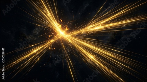 Golden sparks, glowing lines, bright light, dynamic energy burst