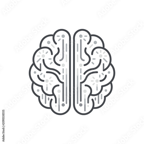Symmetrical brain circuit board top view icon