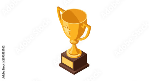Obraz na płótnie Golden trophy cup on wooden base for achievement and success