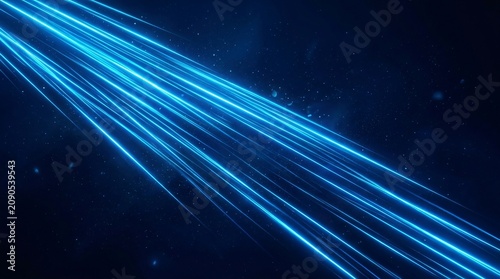 Neon blue light trails, abstract background, glowing lines, dark blue