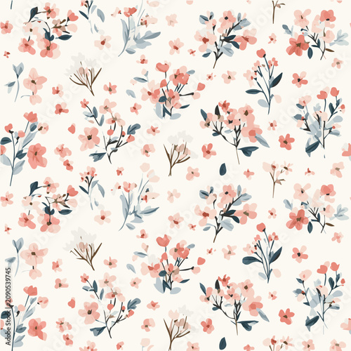 Tiny ditsy floral seamless pattern, scattered small blossoms, pastel palette
