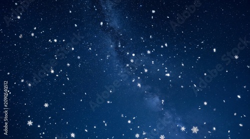 Night sky, starry background, blue cosmos, snowfall, celestial scene