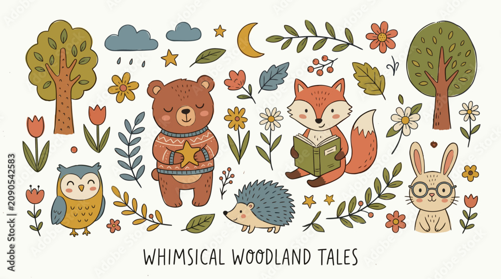 Obraz premium Whimsical Woodland Tales Cute Animal Forest Characters Illustration Set.