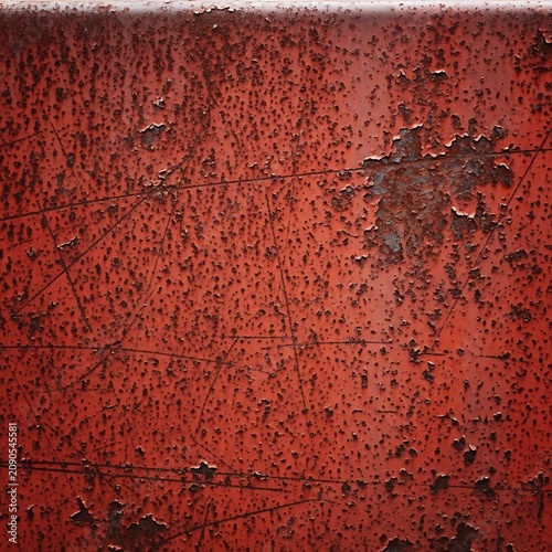 Rusty Red Painted Metal Surface with Peeling Texture and Scratches