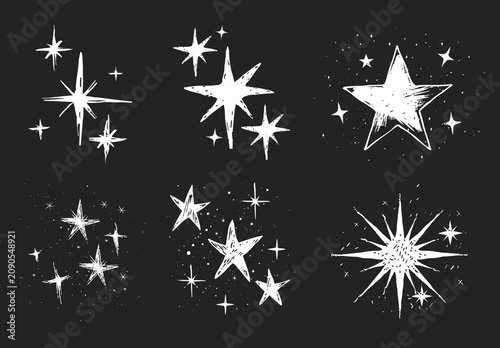 Hand Drawn Stars On Black Element Design Set