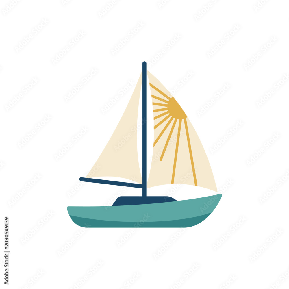 Fototapeta premium Elegant Sailboat on Sunny Morning Sea.