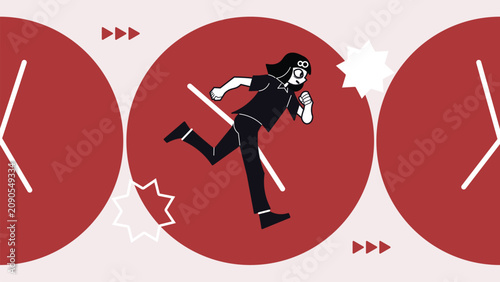 People Running for Deadline Concept Illustration, Vector Time Management Banner with Business Character and Calendar Background