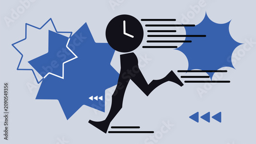 People Running for Deadline Concept Illustration, Vector Time Management Banner with Business Character and Calendar Background