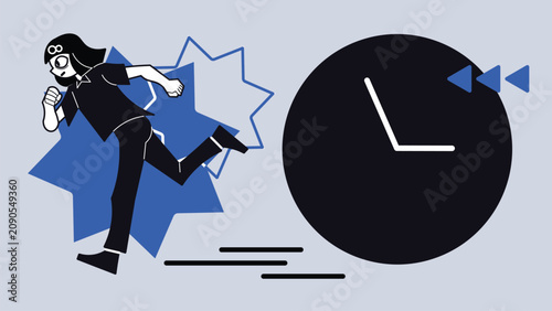 People Running for Deadline Concept Illustration, Vector Time Management Banner with Business Character and Calendar Background