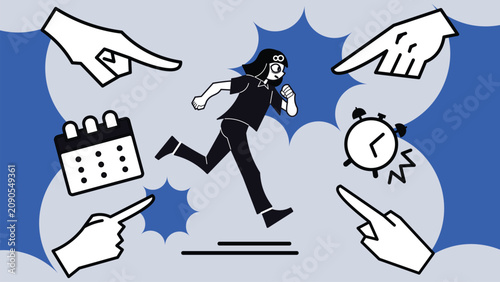 People Running for Deadline Concept Illustration, Vector Time Management Banner with Business Character and Calendar Background