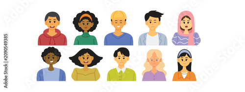 Diverse People Avatar Set for Business Profile, Vector Minimalist Face Character Illustration for Social Media