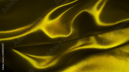 Golden fabric background. Close up Satin cloth texture